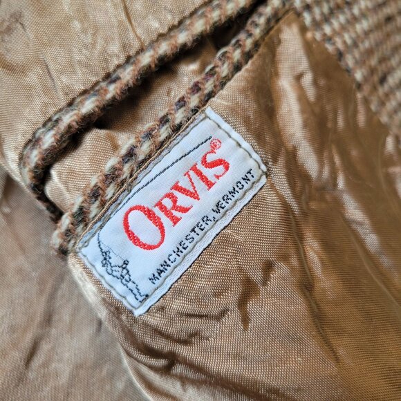 Orvis Harris Tweed Wool Blazer Jacket 42 Brown 3 Button Herringbone Plaid - Picture 3 of 11